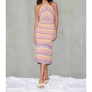Saylor Freida Pastel Crochet Halter Ruffle Hem Cotton Midi Dress Small